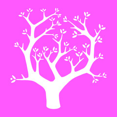 Obraz premium Vector árbol florecido con fondo rosa para post en redes sociales, póster o postal.