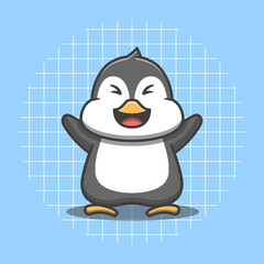 Cute penguin character having fun vector illustration. Flat cartoon style.