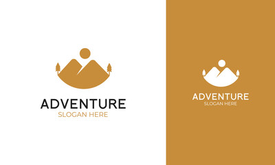 Minimal mountain logo design for a natural forest adventure 