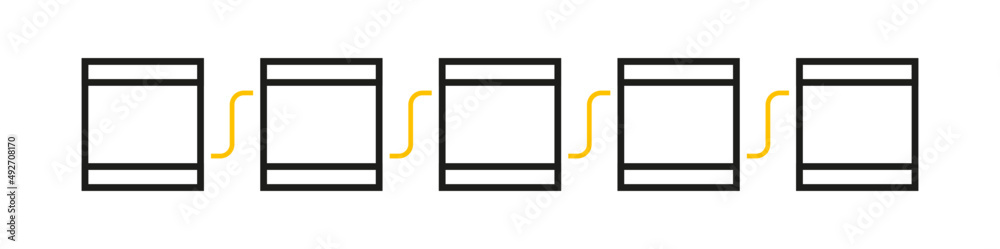 Aufkleber Blockchain cryptocurrency 
technology design template. Digital smart contract contain cryptography hash, transaction data, linked connected network. 