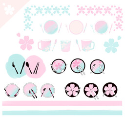 set of spring Tableware with flower