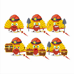 miners yellow chinese fan cute mascot character wearing helmet