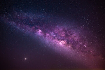 Milky way, amazing night sky and many stars on dark background. the universe is full of stars with noise and grain Photo taken with long exposure and white balance selected.