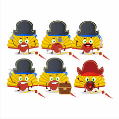 Cartoon character of yellow chinese fan with various pirates emoticons