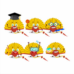School student of yellow chinese fan cartoon character with various expressions