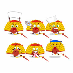Mascot design style of yellow chinese fan character as an attractive supporter