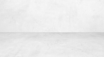 Empty white concrete room and floor background, Perspective grey gradient concrete room for...