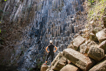 Basalt rock columns at the Los Tercios waterfall, Suchitoto, El Salvador