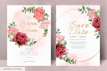 Realistic Watercolor Floral Wreath Wedding Invitation Template with Hand Drawn Flower and Leaves