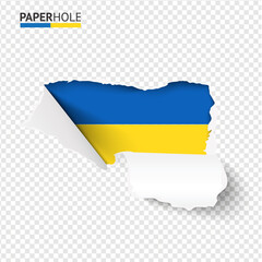 Ukrainian flag. Yellow and blue hole in paper with torn sides.