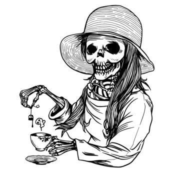 Tea time with skeleton lady