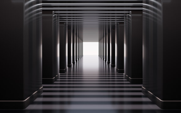 Gray building tunnels, 3d rendering.