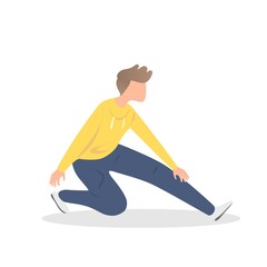 Stretching and warming up ,Burning Calories workout program for beginner,exercises routine,build muscle,men physical activity outdoor,Motivation good healthy,Vector illustration.