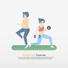 Full body Weight Loss and Fat Burning Calories workout program for beginner,Cardio HIIT exercises routine,build muscle,female in sportwear fitness at home,Motivation good healthy,Vector illustration.