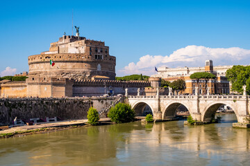 Castel Sant'Angelo mausoleum - Castle of the Holy Angel and Ponte Sant'Angelo bridge over Tiber...
