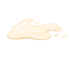 Spilling mayonnaise, sauce. Puddle of beige liquid on a white background. Ice cream has melted. Vector cartoon illustration.