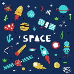 Cutout style space icons set