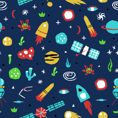 Cutout style space seamless pattern