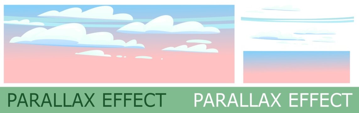 Evening or morning sky with clouds and airplane trails. Cute cartoon style. Solid layers for image folding with parallax effect. Vector