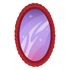A magic mirror in a wooden frame. Isolated vector object for the game. Cartoon illustration.