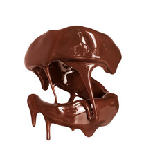 Chocolate spiral with dripping drops on a white background
