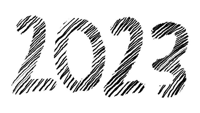 プルプルと揺れる２０２３の手書き文字アニメーション　白文字／黒背景　アルファチャンネル　黒文字／白背景　セット