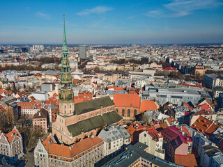 Obraz premium Aerial view of Old Riga, Latvia - St Peters Cathedral