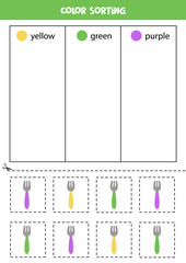 Sort forks by colors. Learning colors for children.