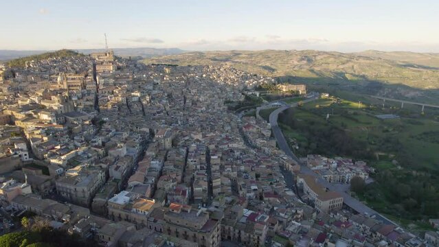 Aerial View of Caltagirone at Sunset, Catania, Sicily, Italy, Europe, World Heritage Site