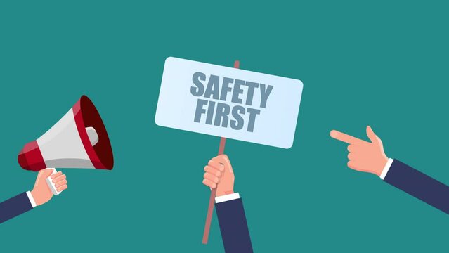 safety first sign animation. hand of businessman hold safety first sign - animation concept. 4K motion animation.