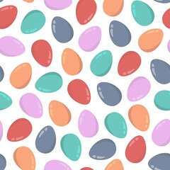 Colored Easter eggs seamless pattern. Hand-drawn vector eggs, happy Easter day.