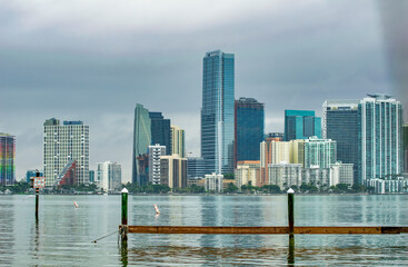 Fototapeta na wymiar Downtown Miami skyscrapers and skyline on a cloudy day.