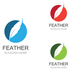 poultry breed feather logo and a pen made of feathers using vector icon design illustration template