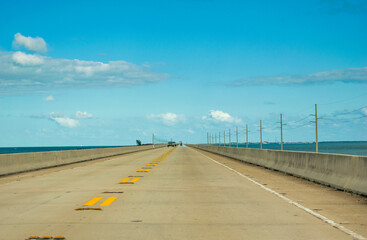 Car traffic along Overseas Highway, Florida Keys.