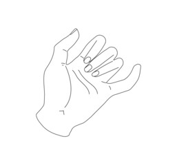 Pinky outline. Black wrist hand with a little finger. Vector sketch illustration isolated on white background.