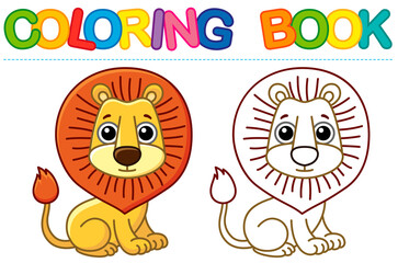Zoo animal for children coloring book. Funny lion in a cartoon style. Trace the dots and color the picture