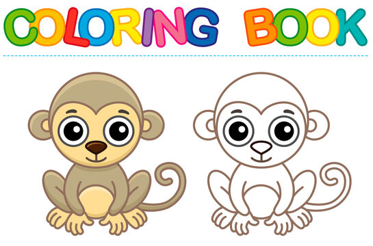 Zoo animal for children coloring book. Funny monkey in a cartoon style. Trace the dots and color the picture