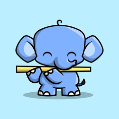 A CUTE ELEPHANT IS PLAYING A YELLOW FLUTE. PREMIUM CARTOON VECTOR.