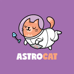 A CUTE ORANGE CAT IS SMILING AND WEARING AN ASTRONAUT COSTUME. PREMIUM CARTOON VECTOR.