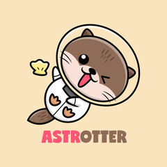 A SMILING OTTER IN AN ASTRONAUT COSTUME. PREMIUM CARTOON VECTOR.