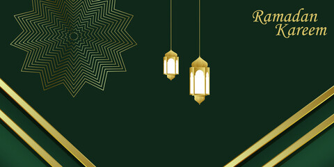 Ramadan background, green and gold background