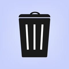 Trash can icon. Garbage or dustbin. Waste recycling. Environmental protection concept. Place to throw away  junk. Wastebasket silhouette. Container vector illustration. Black isolated design element