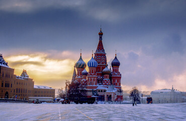 Beautiful views of winter Red Square with St. Basil's Cathedral