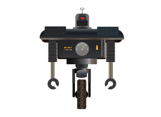 atompunk one wheel robot, 1950's sci-fi robotic guard concept