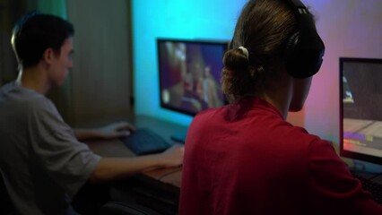 Esports, electronic sports, e-sports, video games, online tournament. Multiplayer video game competitions, team of teenagers players