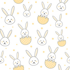 Easter pattern with bunnies and eggs. Vector