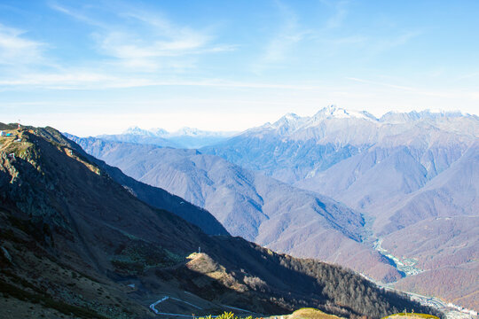 Majestic mountain landscapes with peaks and valleys. A great place for active recreation for tourists and travelers