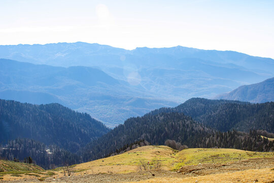 Majestic mountain landscapes with peaks and valleys. A great place for active recreation for tourists and travelers