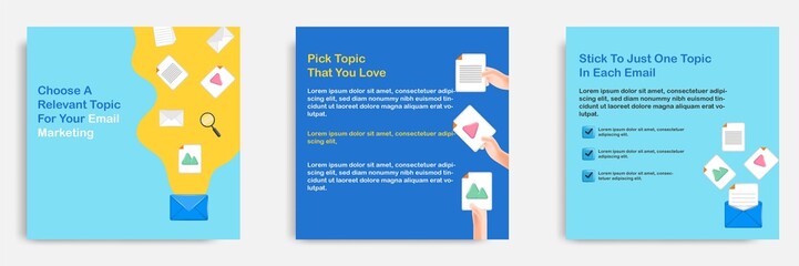 3D cartoon style. Social media informative email marketing content tips post banner template layout design. Topic content link inside mail.