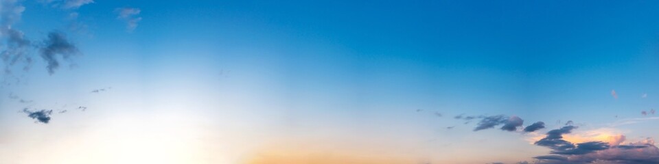 Dramatic panorama sky with cloud on sunrise and sunset time. Panoramic image.